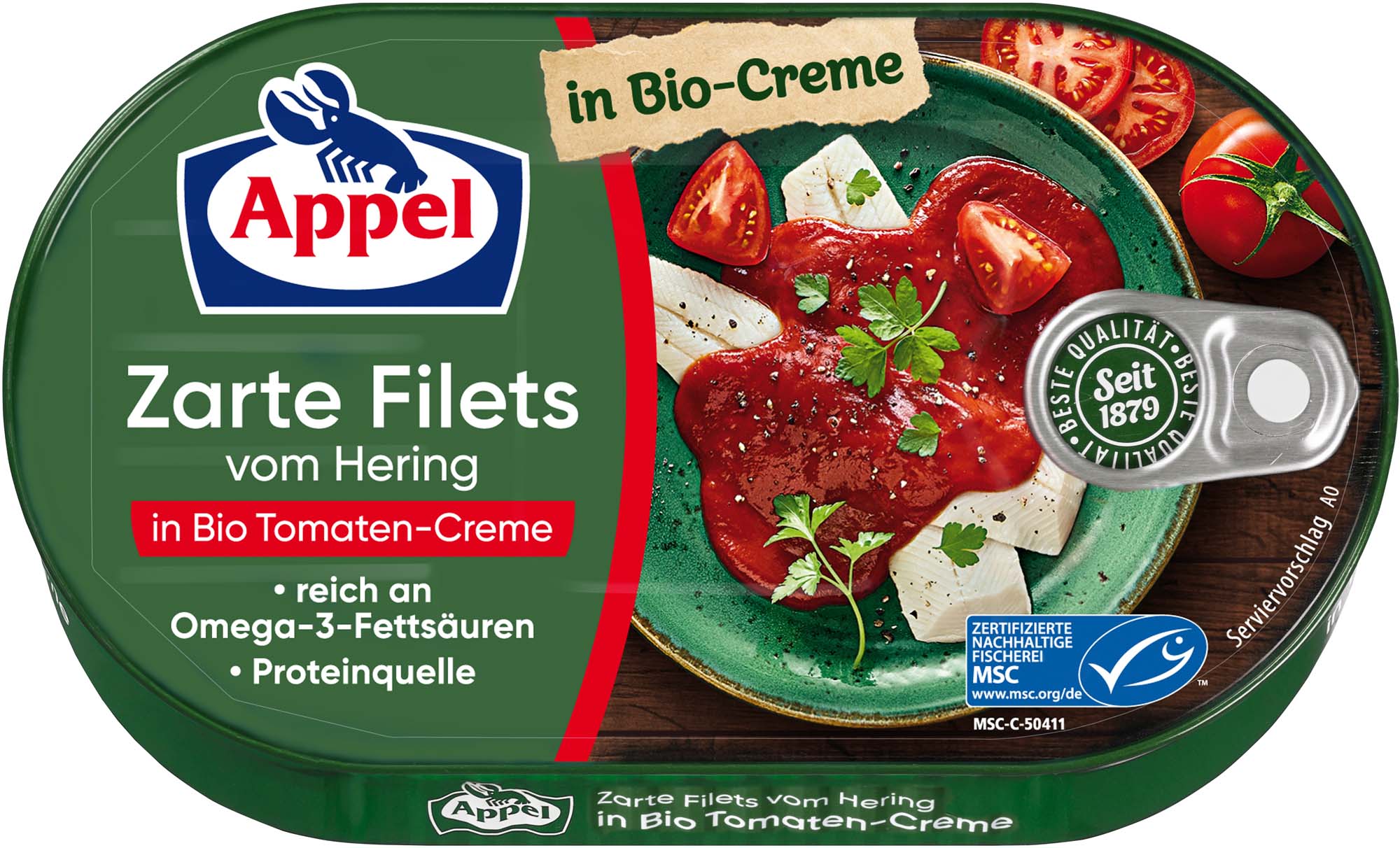 Appel Zarte Heringsfilets in Bio-Tomaten-Creme 200g