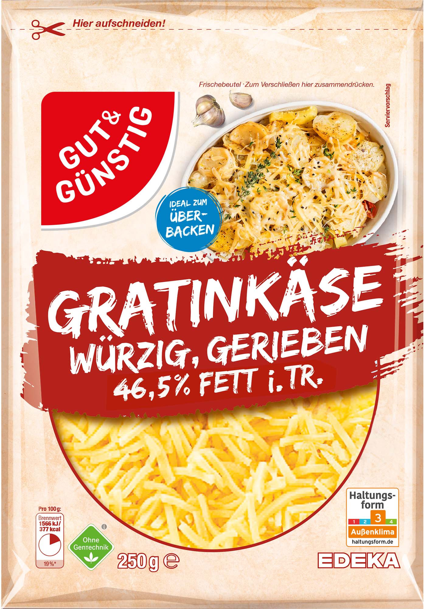 Gut & Günstig Gratinkäse würzig gerieben 46,5% 250g