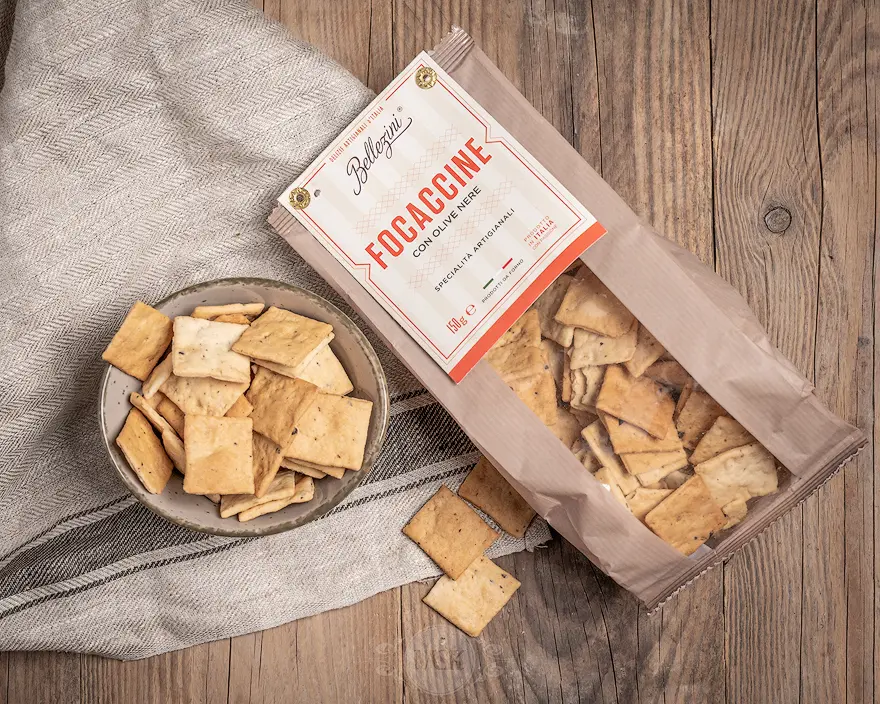 Bellezini Salzgebäck Focaccine con olive nere – Bild 2