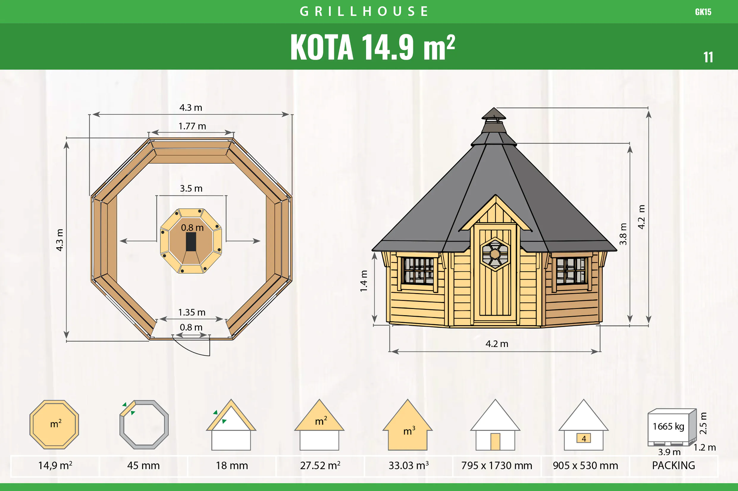 Premium Grillhütte / Grillkota 14,9 m² aus Holz – Bild 4