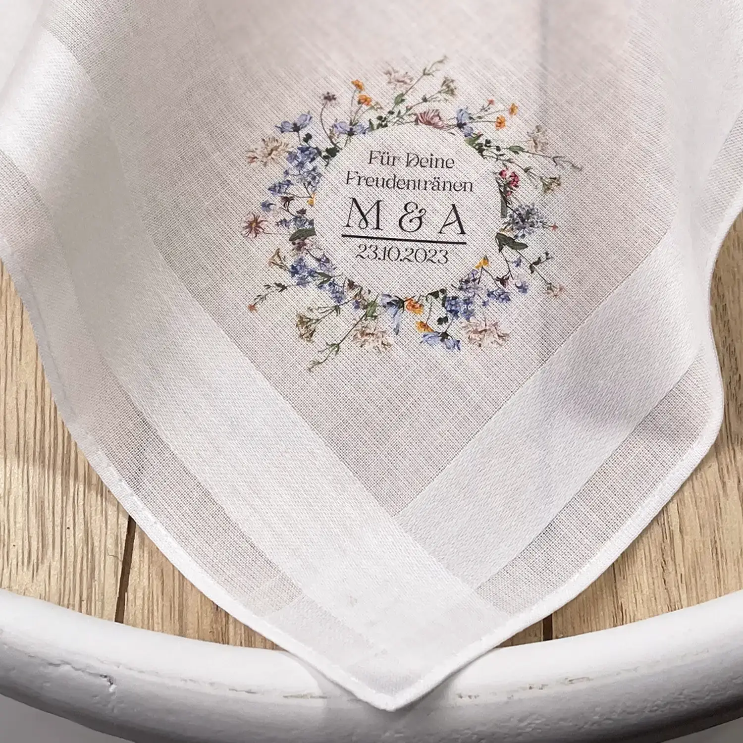 Bedrucktes Stofftaschentuch – Variante: Wildblumenkranz – Bild 5