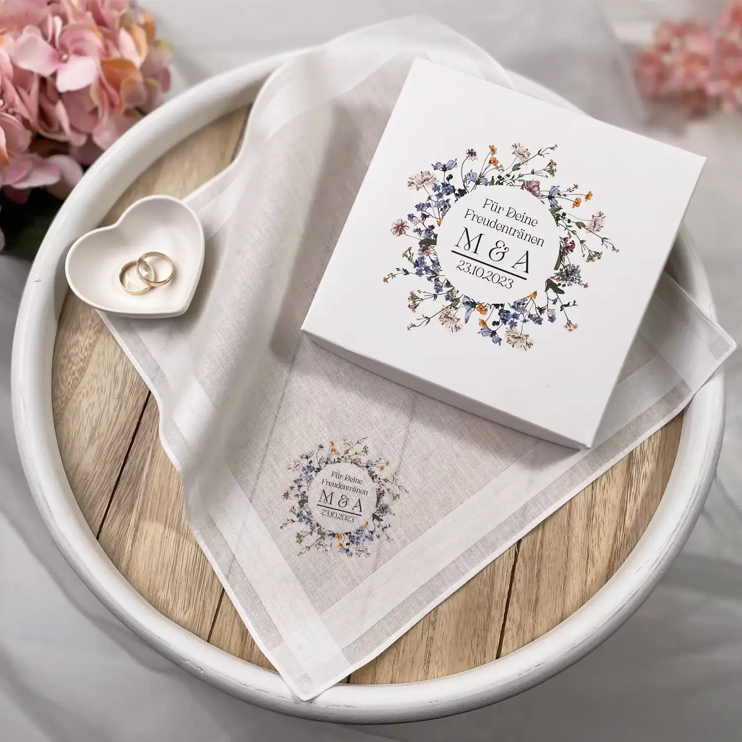 Bedrucktes Stofftaschentuch – Variante: Wildblumenkranz