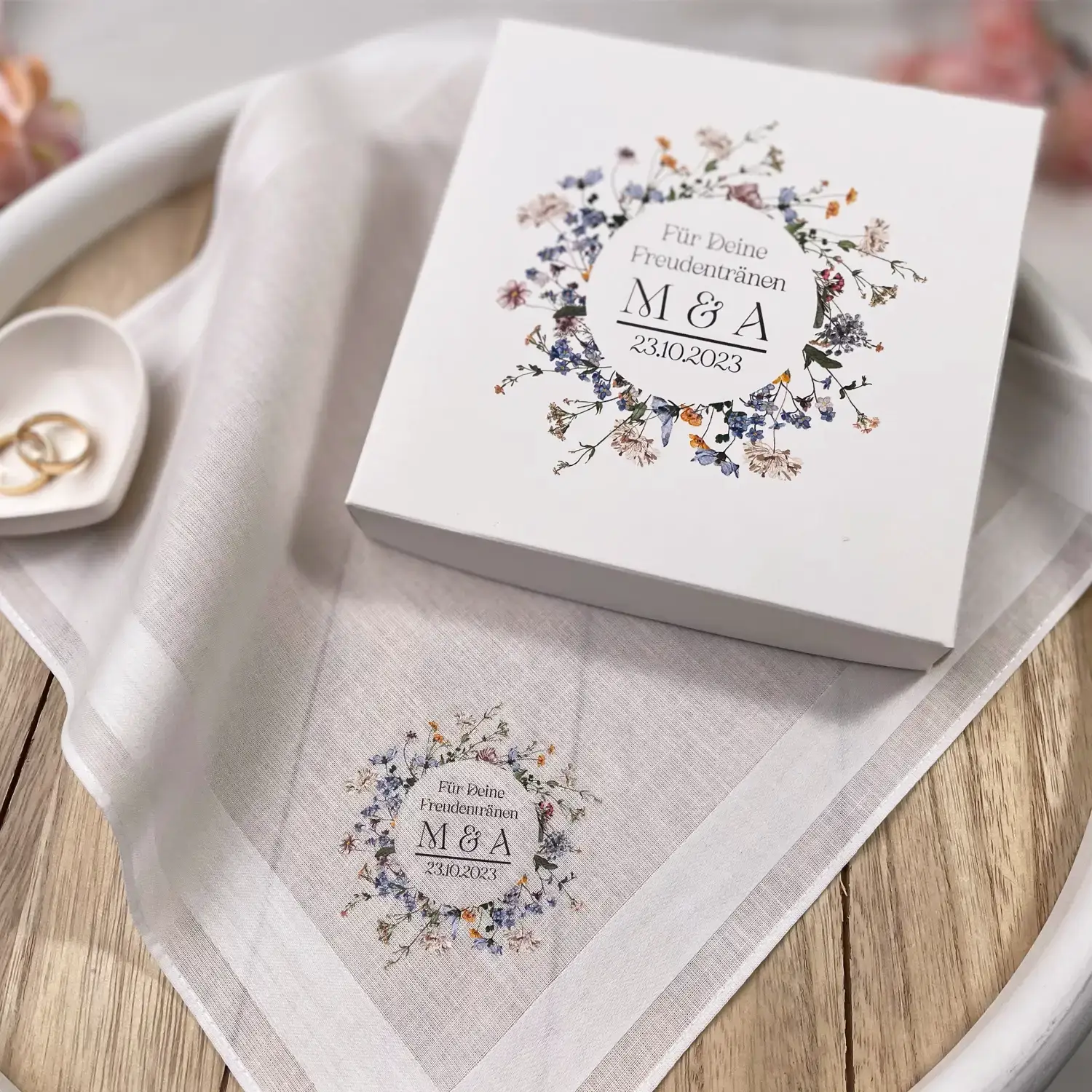 Bedrucktes Stofftaschentuch – Variante: Wildblumenkranz – Bild 3