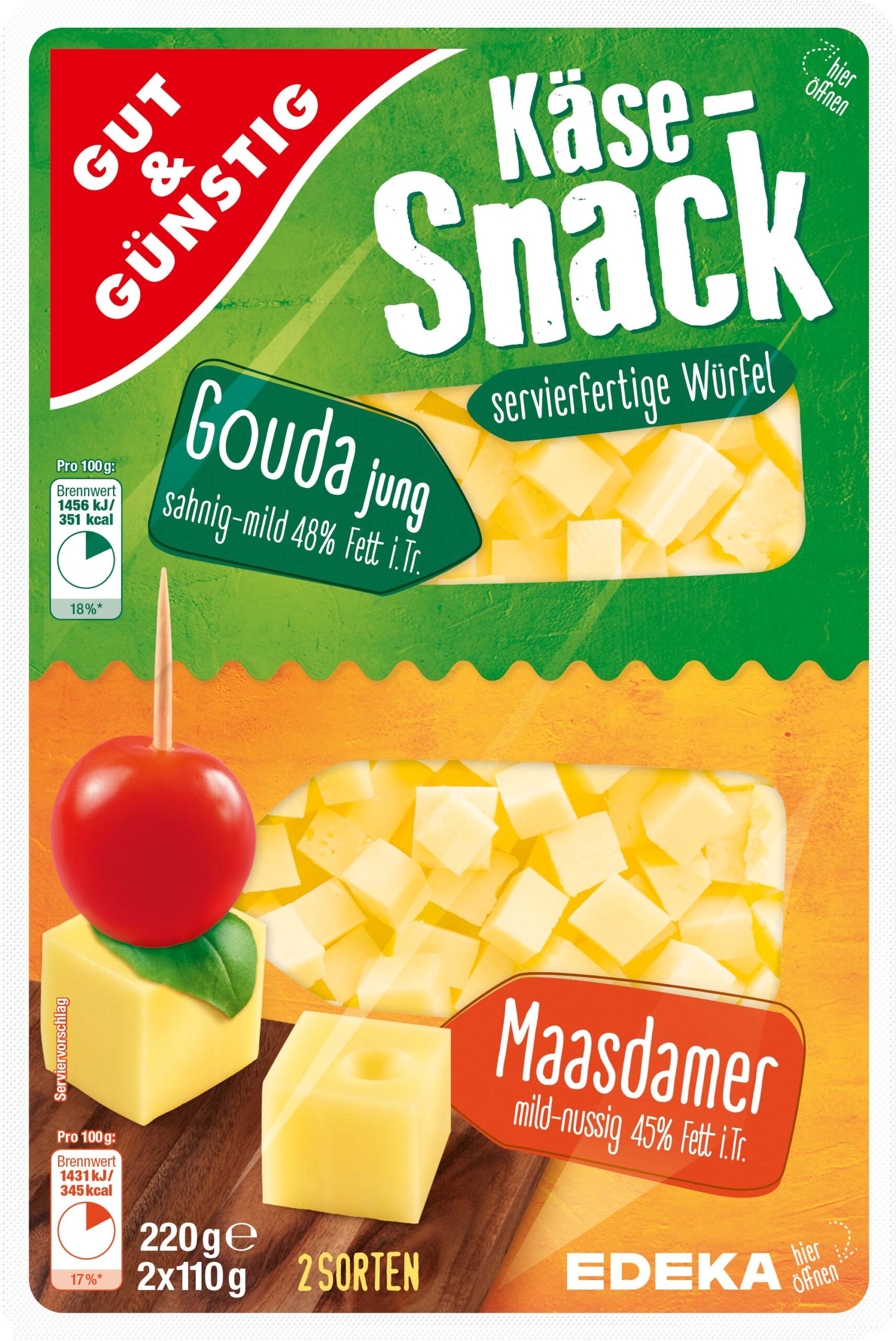 Gut & Günstig Gouda Maasdamer 45% 2x110g – Bild 2