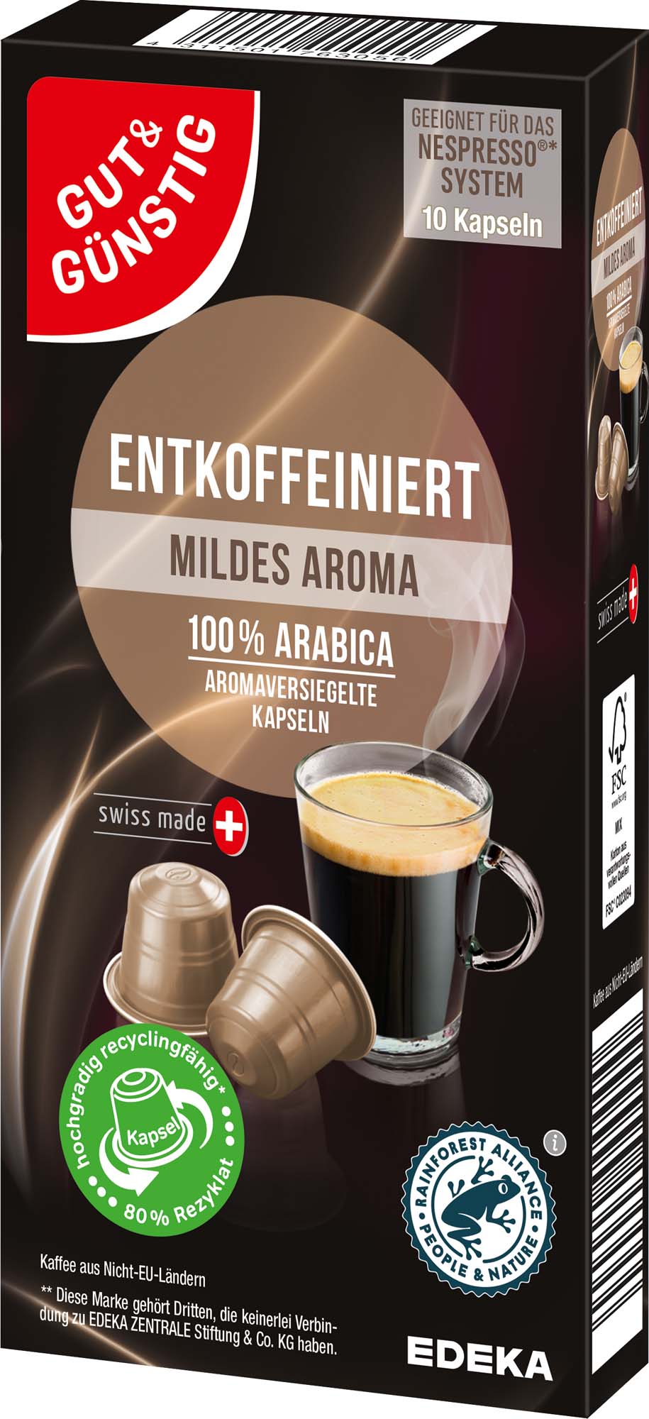 Gut & Günstig Kaffeekapseln Entkoffeiniert 10St 56g